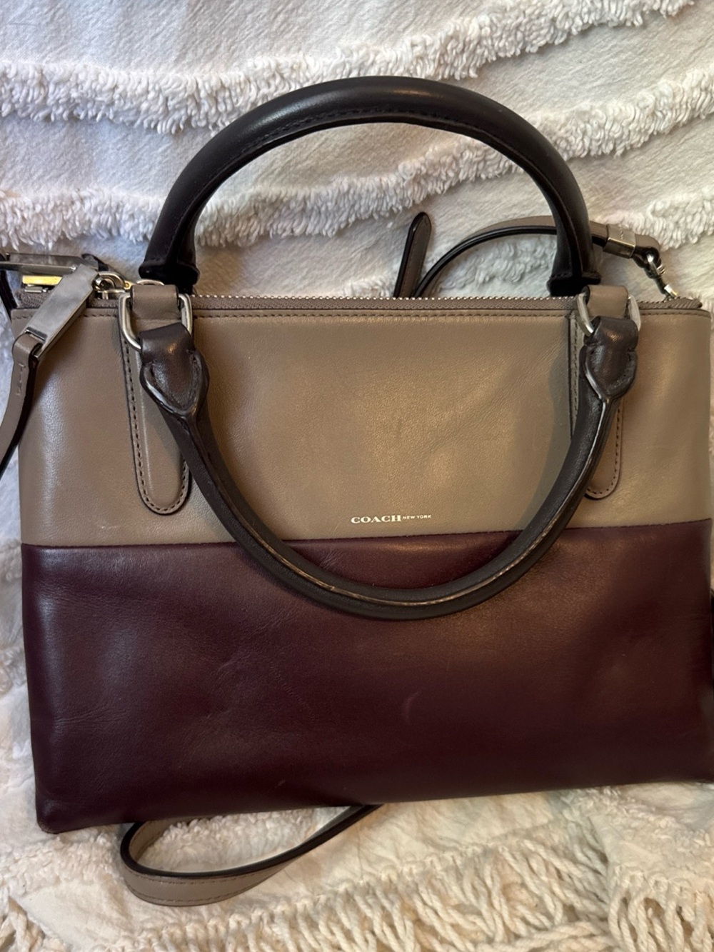 Coach Colorblock Leather Mini Borough 32503 Oxblood/Olive Gray/Silver